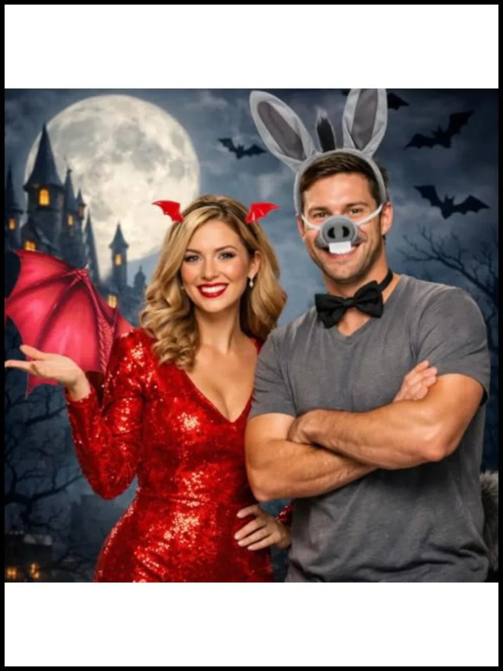 Halloween Couple Costume Accessories Set Dragon Wings Headband Donkey Ears Nose